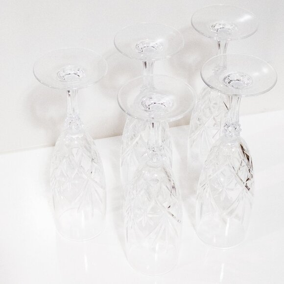 5 Pcs Cut Crystal Champagne Flutes / Elegant Drinkware Glassware / Wedding Party - Picture 2 of 6